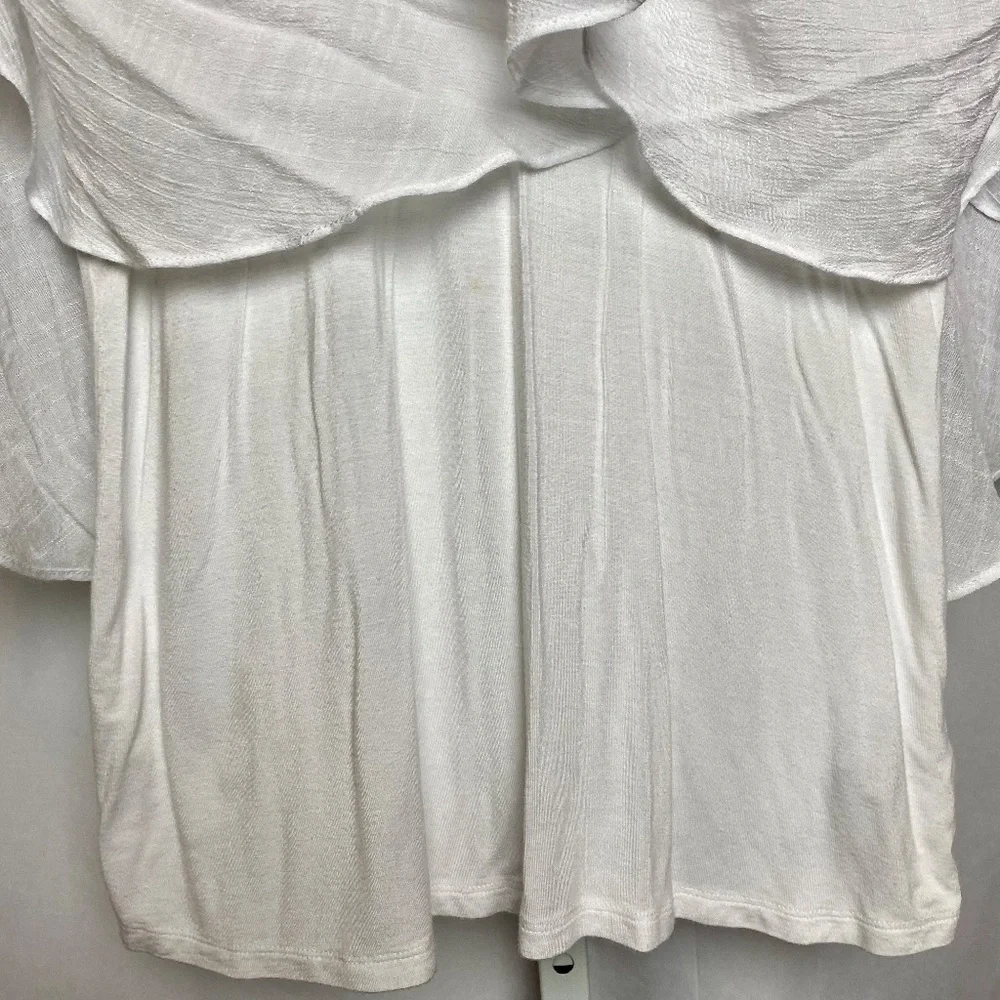 JM Collection Womenʻs White Embellished V-Neckline Flowy Poncho Top Large